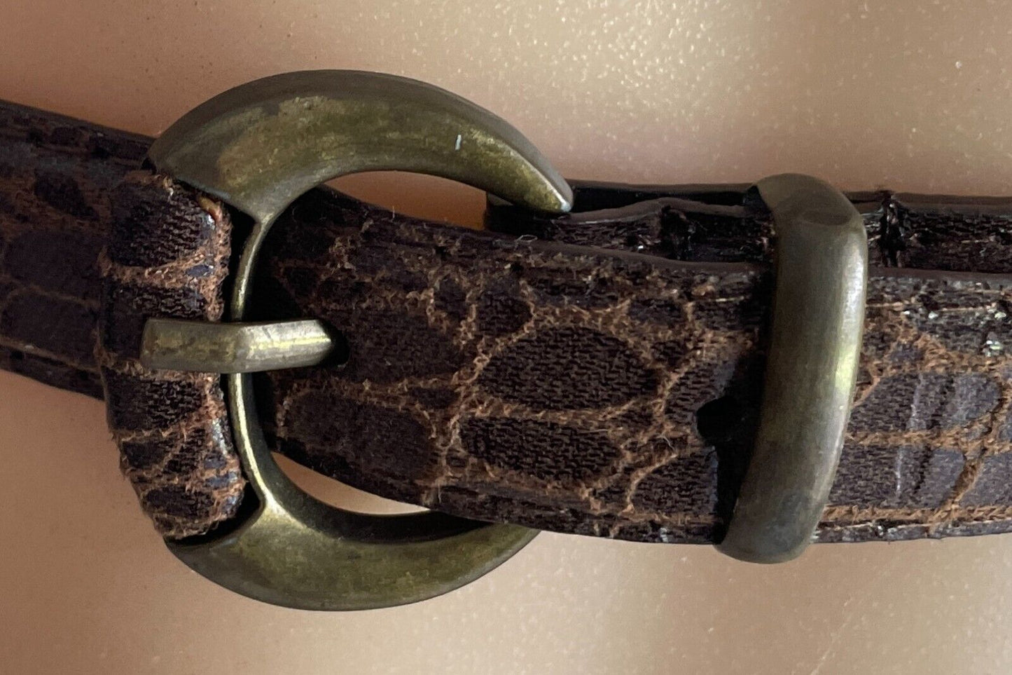 LADIES BELT Brown Croc Look Pleather 2cm Thin Size 12 To Fit Waist 75 - 85cm