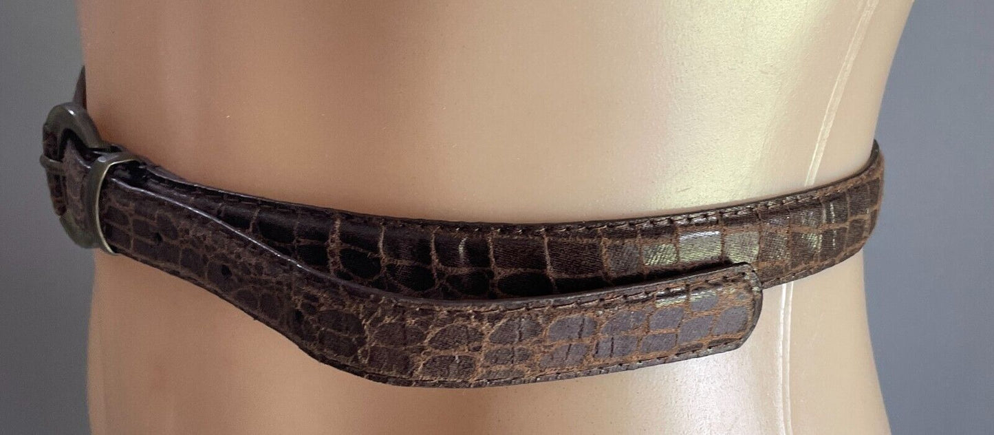LADIES BELT Brown Croc Look Pleather 2cm Thin Size 12 To Fit Waist 75 - 85cm