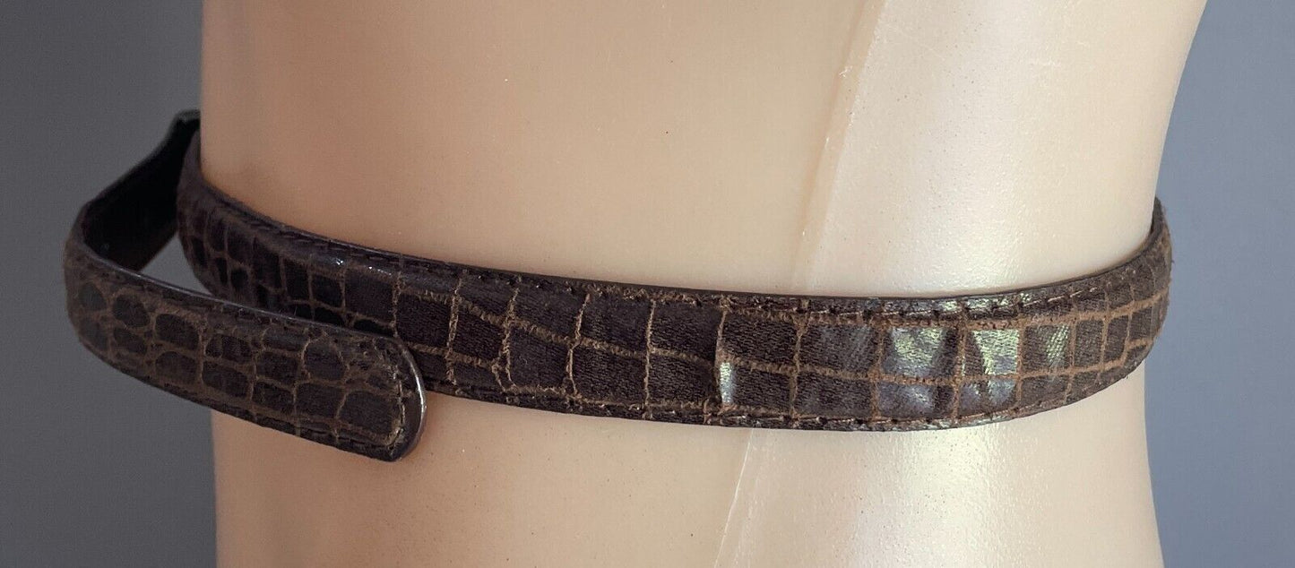 LADIES BELT Brown Croc Look Pleather 2cm Thin Size 12 To Fit Waist 75 - 85cm