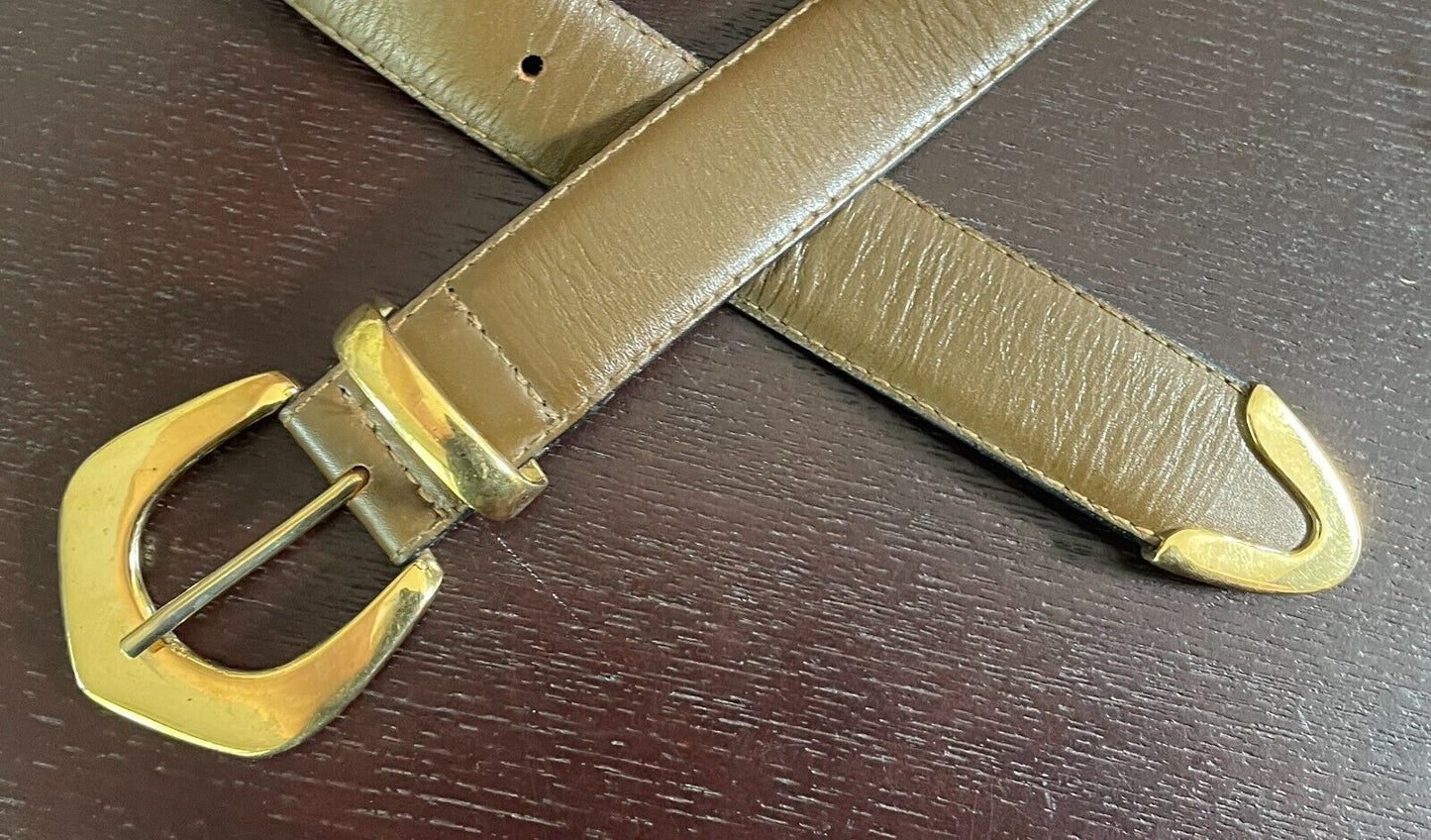 BUTLER'S BELTS Khaki Brown 3cm Wide Leather Belt Size 30 Waist 70 80cm Vintage