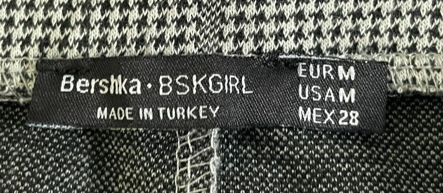 BERSHKA GIRL Skirt Black White Houndstooth A-Line Mini Elastic Waist Size M 10