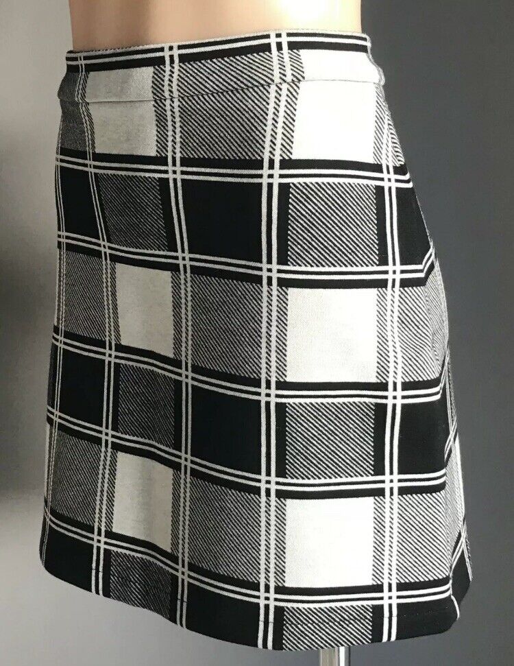 SPORTSGIRL Mini Skirt Grey & Black Check Stretch Exposed Zip Ladies Size S 10