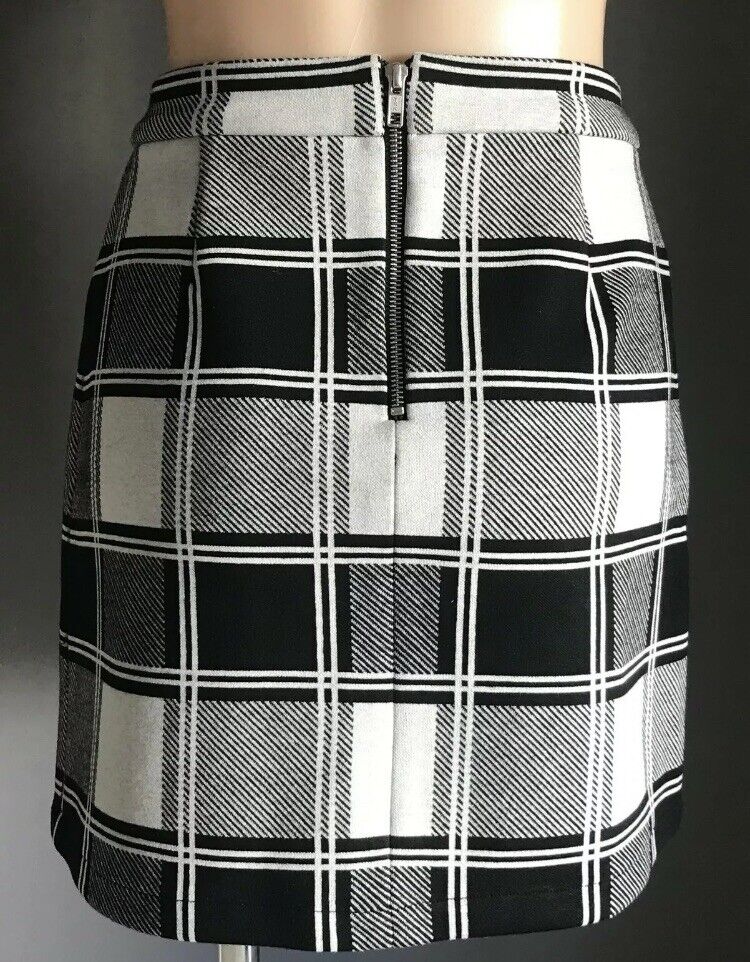 SPORTSGIRL Mini Skirt Grey & Black Check Stretch Exposed Zip Ladies Size S 10