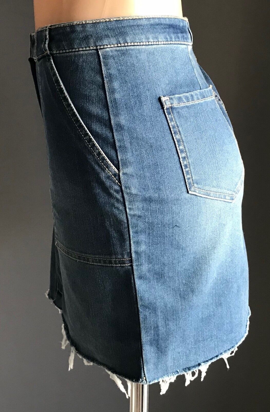 MIX Denim Skirt Mini Blue Jeans Fray Hem Ladies Size 10 Retro