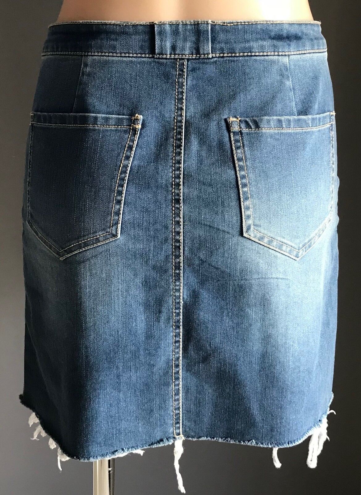 MIX Denim Skirt Mini Blue Jeans Fray Hem Ladies Size 10 Retro