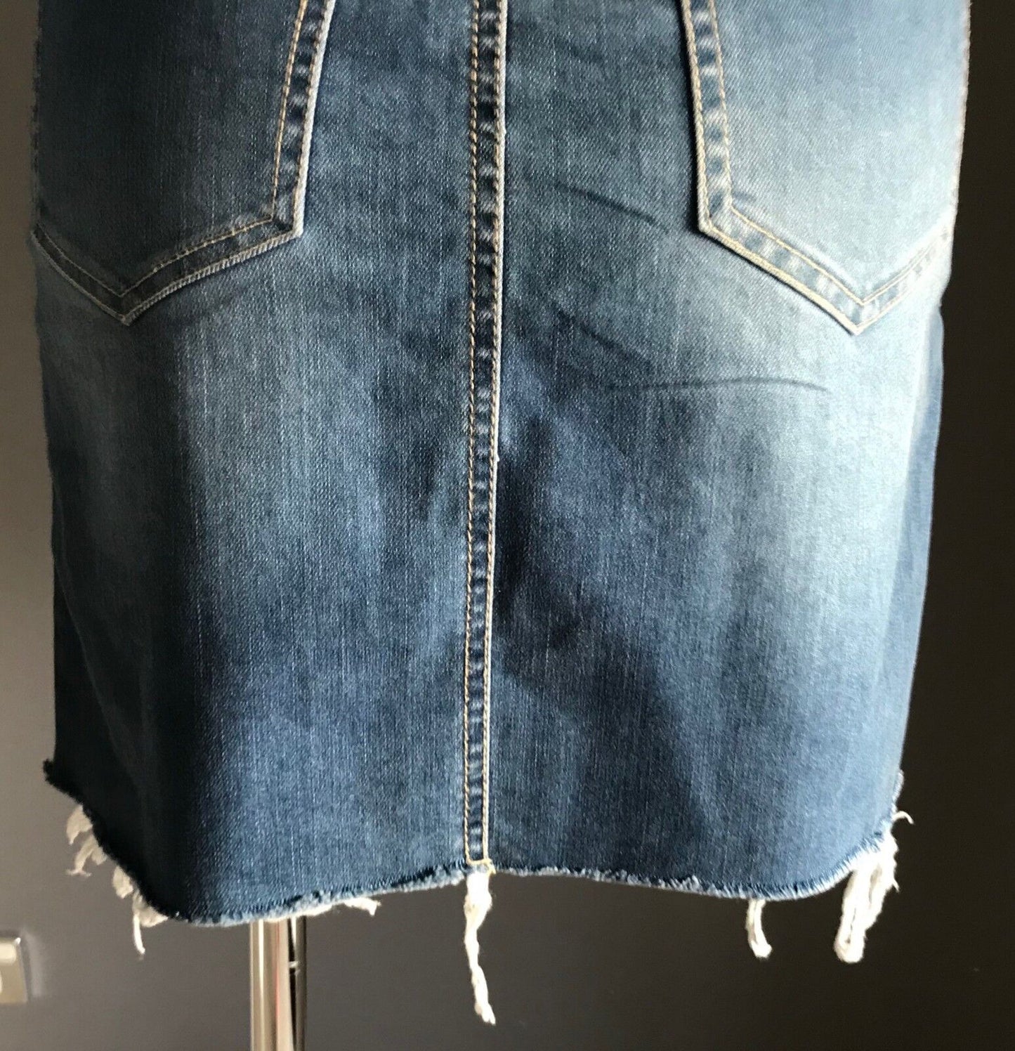 MIX Denim Skirt Mini Blue Jeans Fray Hem Ladies Size 10 Retro