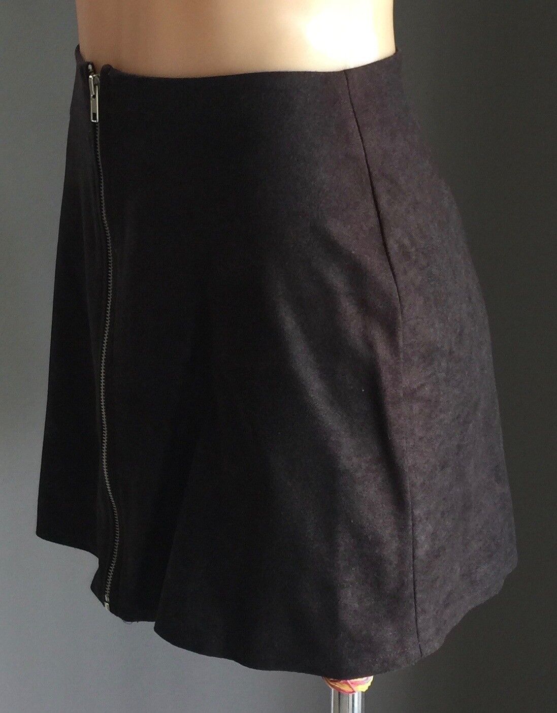 WET SEAL Mini Skirt Zip Front Suede Look & Feel Black A-Line Size S 8 10 1990's