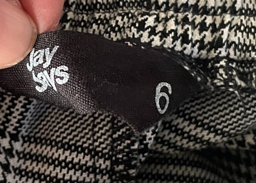 JAY JAYS Pleated Pants Black & White Houndstooth Check Pull On Cuff Hem Size 6 8