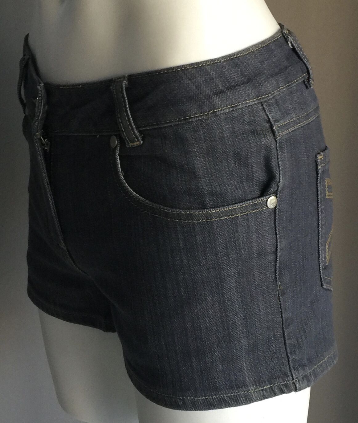 KOOKAI Stretch Blue Denim Shorty Shorts Ladies Size 36 8 10 2 Back Pockets Jeans