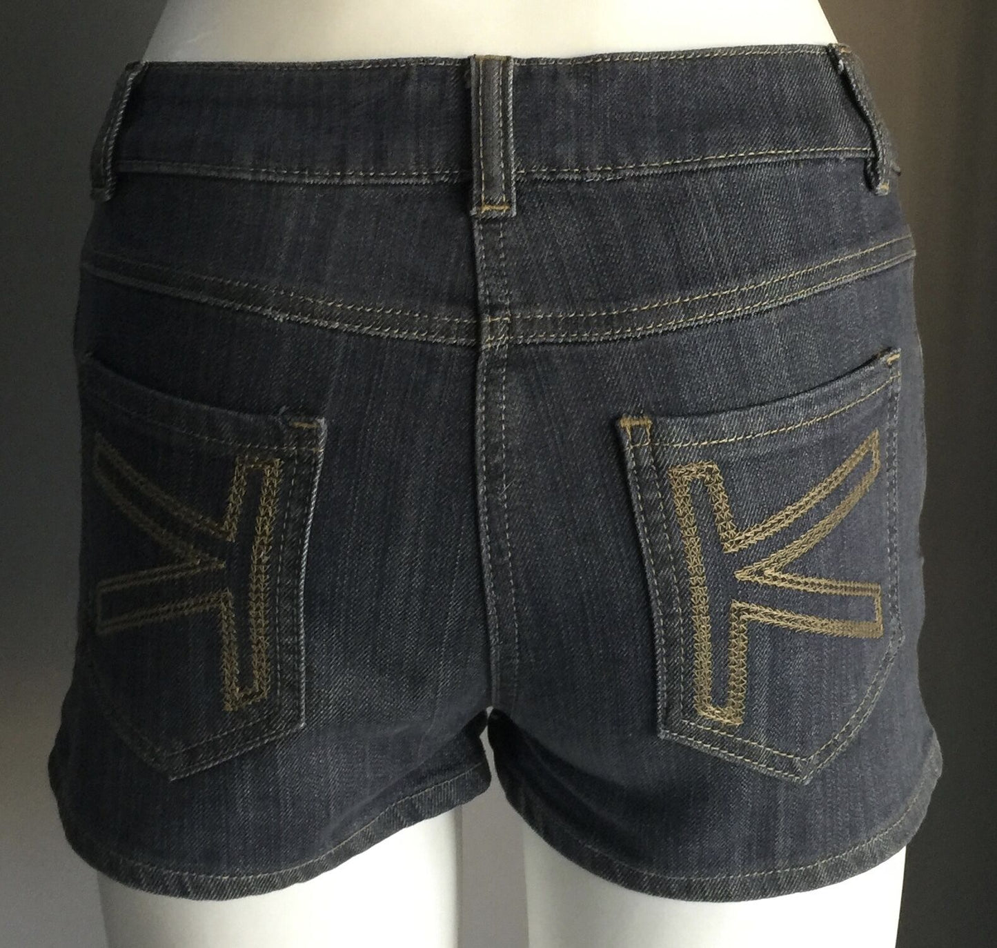 KOOKAI Stretch Blue Denim Shorty Shorts Ladies Size 36 8 10 2 Back Pockets Jeans