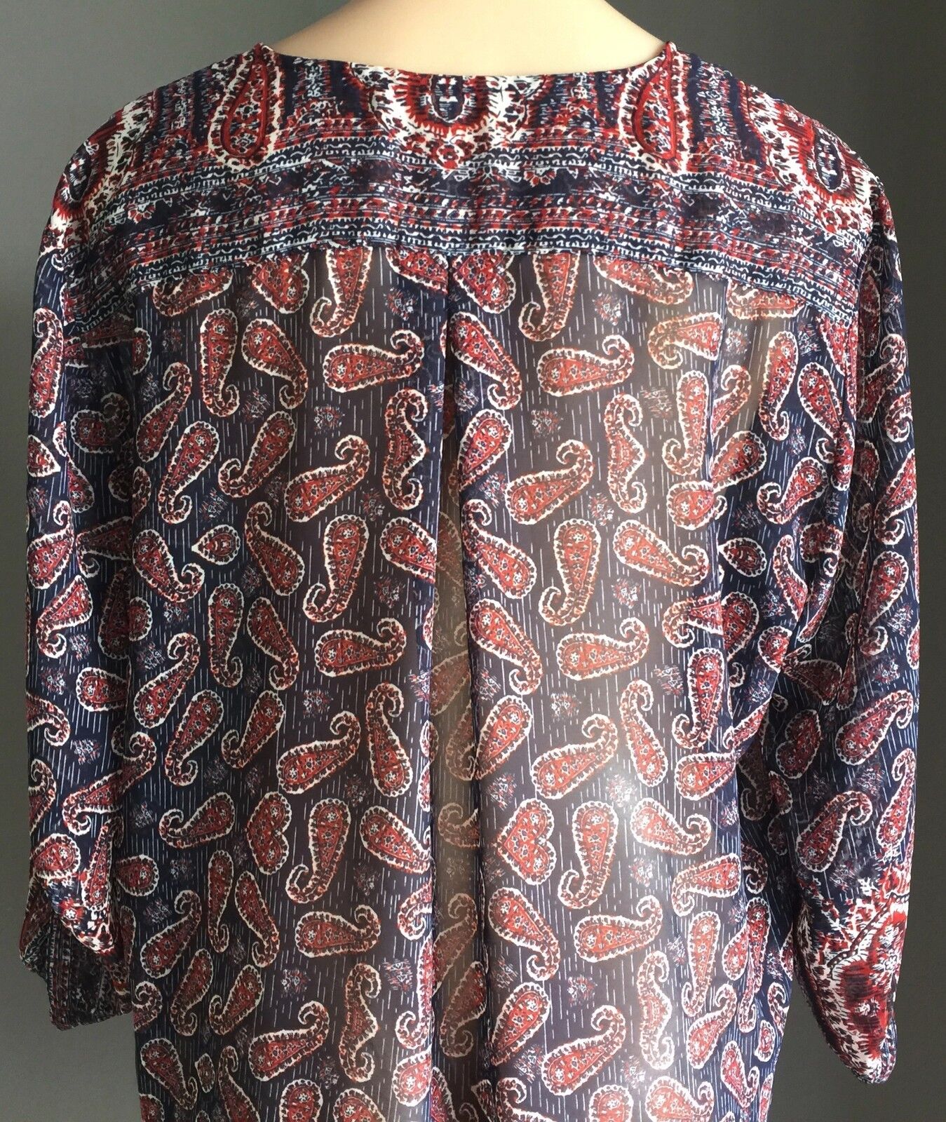 WENDY McLEAN of Sydney Kaftan Tunic Navy Red White Paisley Size XL 16 18 NEW