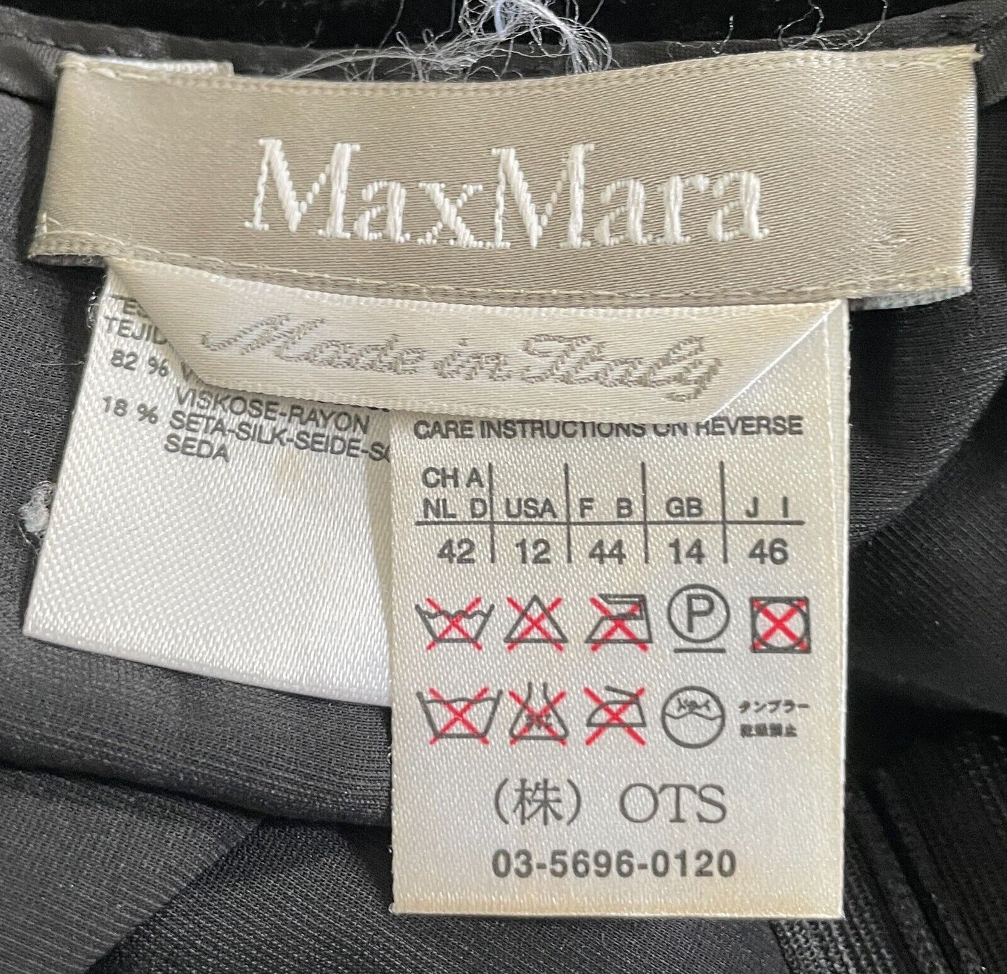 MAX MARA Skirt Black Velour Velvet Tier Hem Midi Length Size 42 AU 14