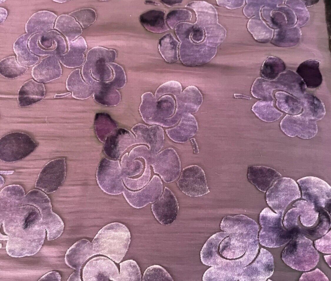 Neck Scarf CHELSEA DESIGN Purple Silk Rayon Blend Velour Floral Sheer Rectangle