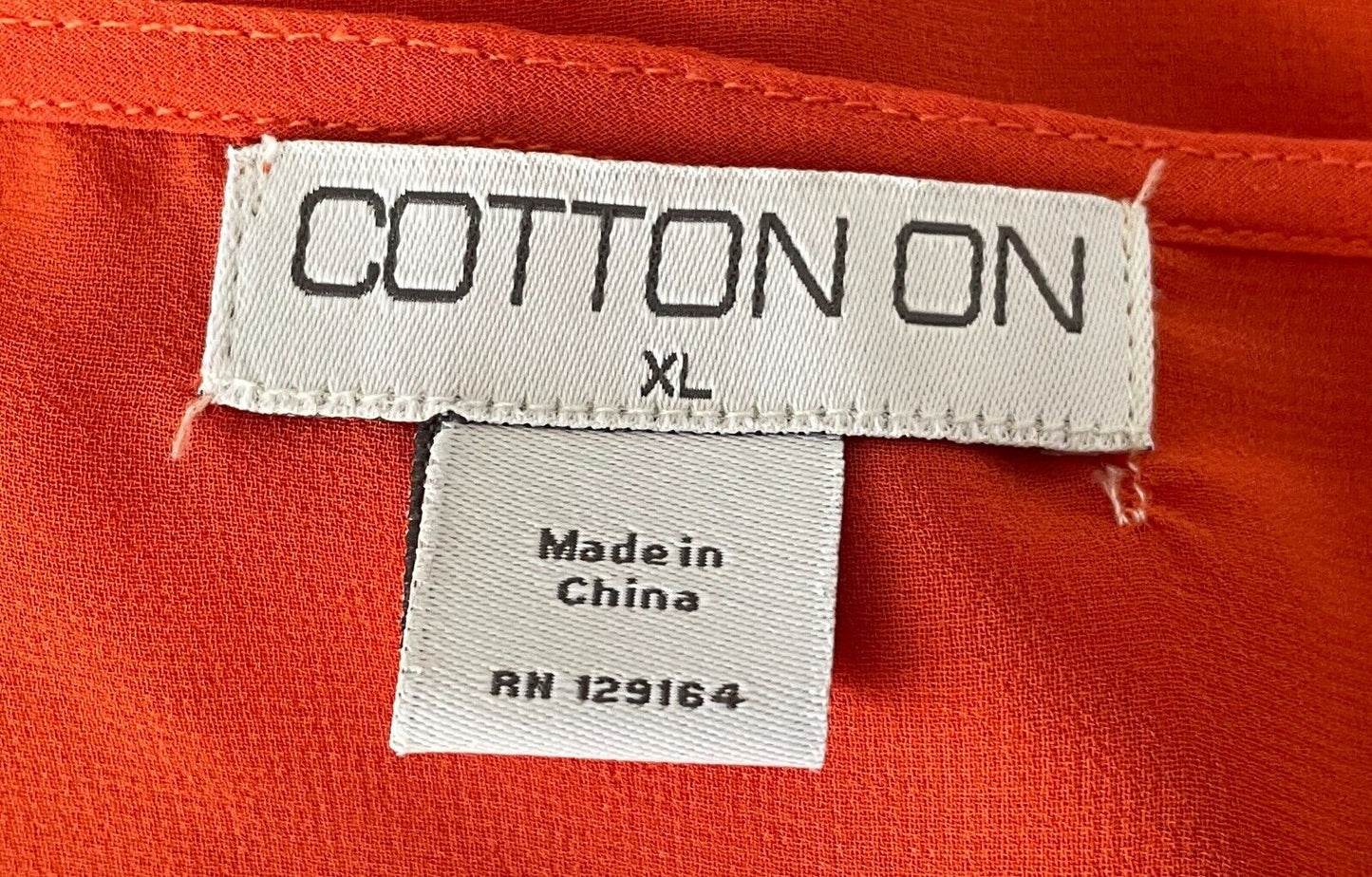 COTTON ON Cami Top Burnt Orange Ruffles Semi Sheer Adjust Strap Size XL 12 NEW