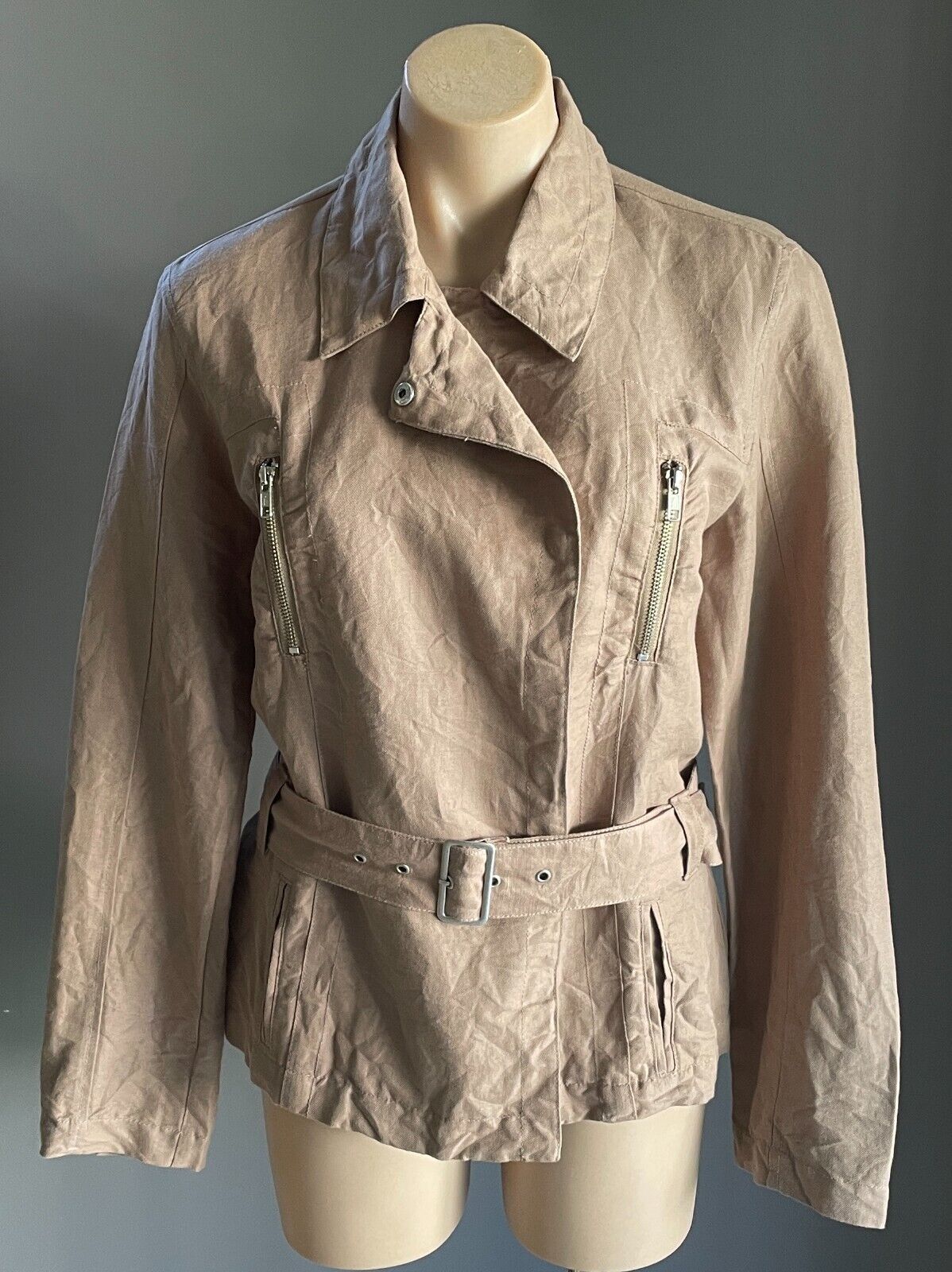 WITCHERY Jacket Light Brown Lightweight Long Sleeves Belt at Hips Size 12 NEW
