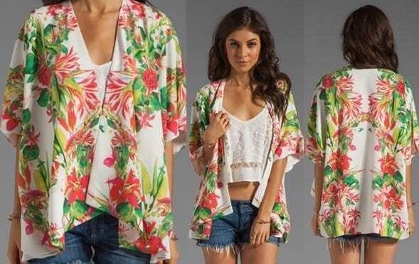 LOVERS+FRIENDS Lovebirds White Tropical Print Kimono Open Top Ladies XS 10 NEW
