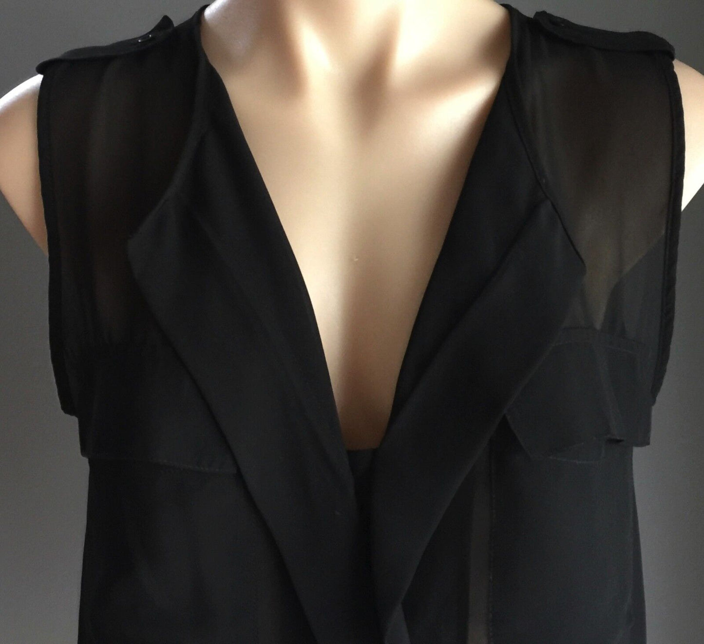 COTTON ON Top Sheer Black Sleeveless Collared Shirt Blouse Ladies Size S 10