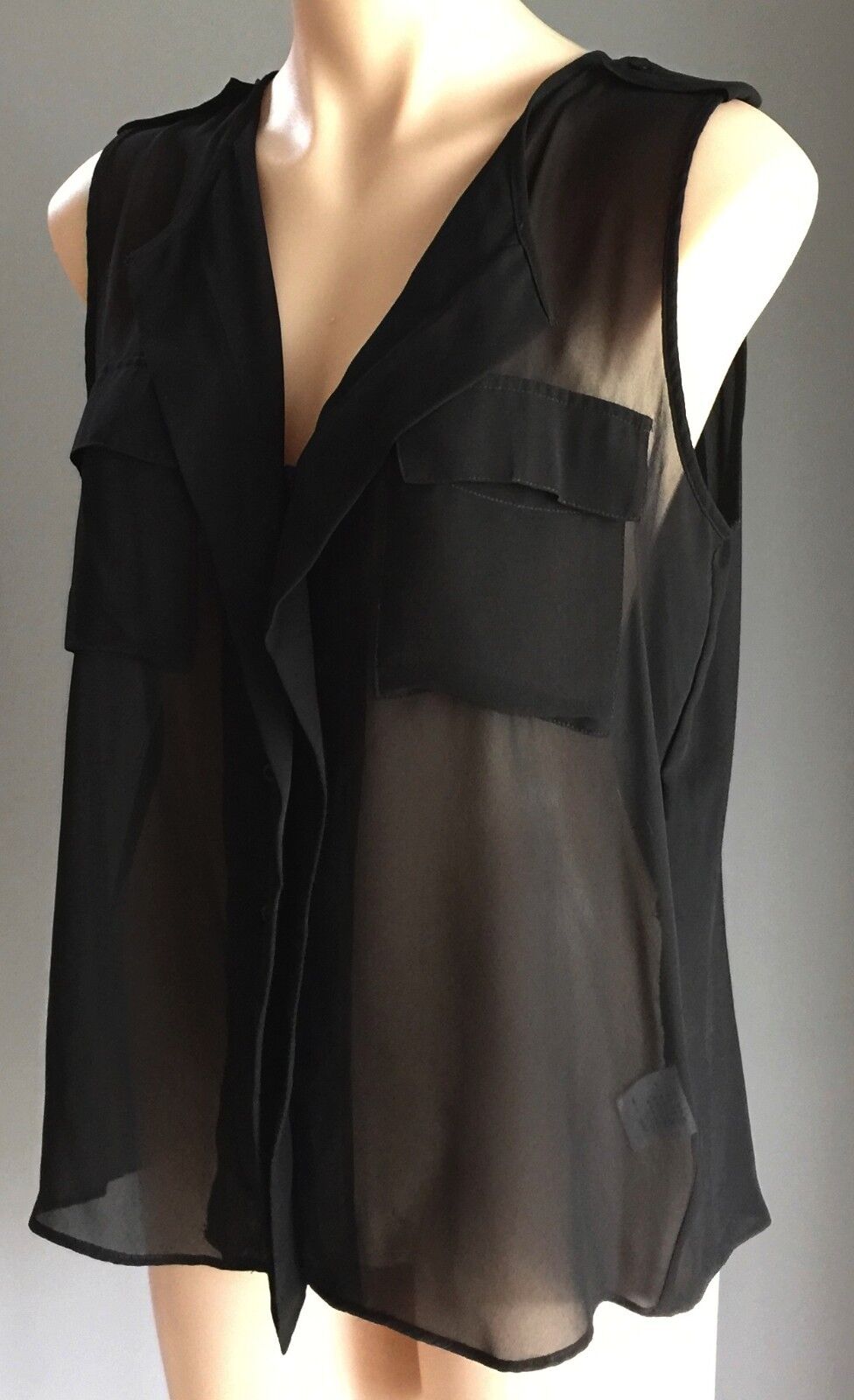 COTTON ON Top Sheer Black Sleeveless Collared Shirt Blouse Ladies Size S 10