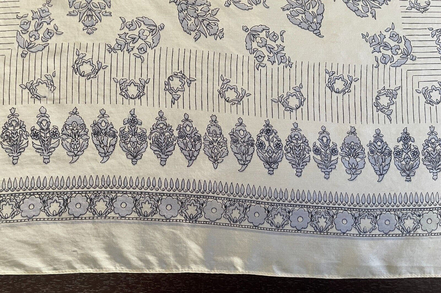 Silky Square Neck Scarf Off White Pale Blue Black Floral Lightweight 66 x 67cm