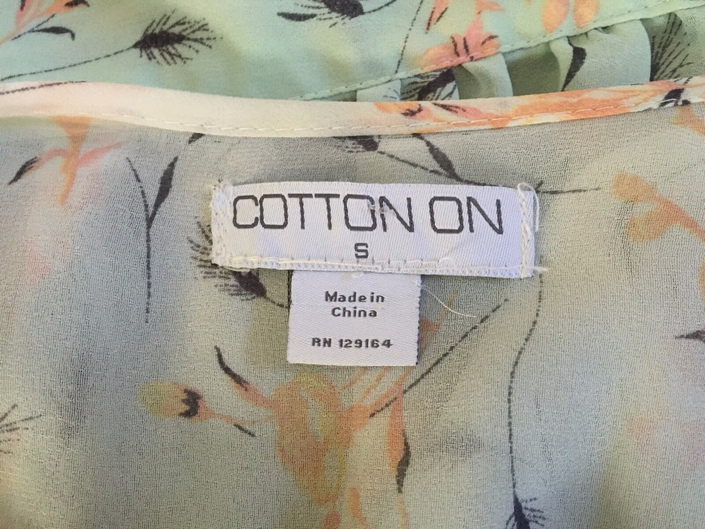 COTTON ON Top Soft Green Floral Print Sheer Blouse Ladies Size S 10