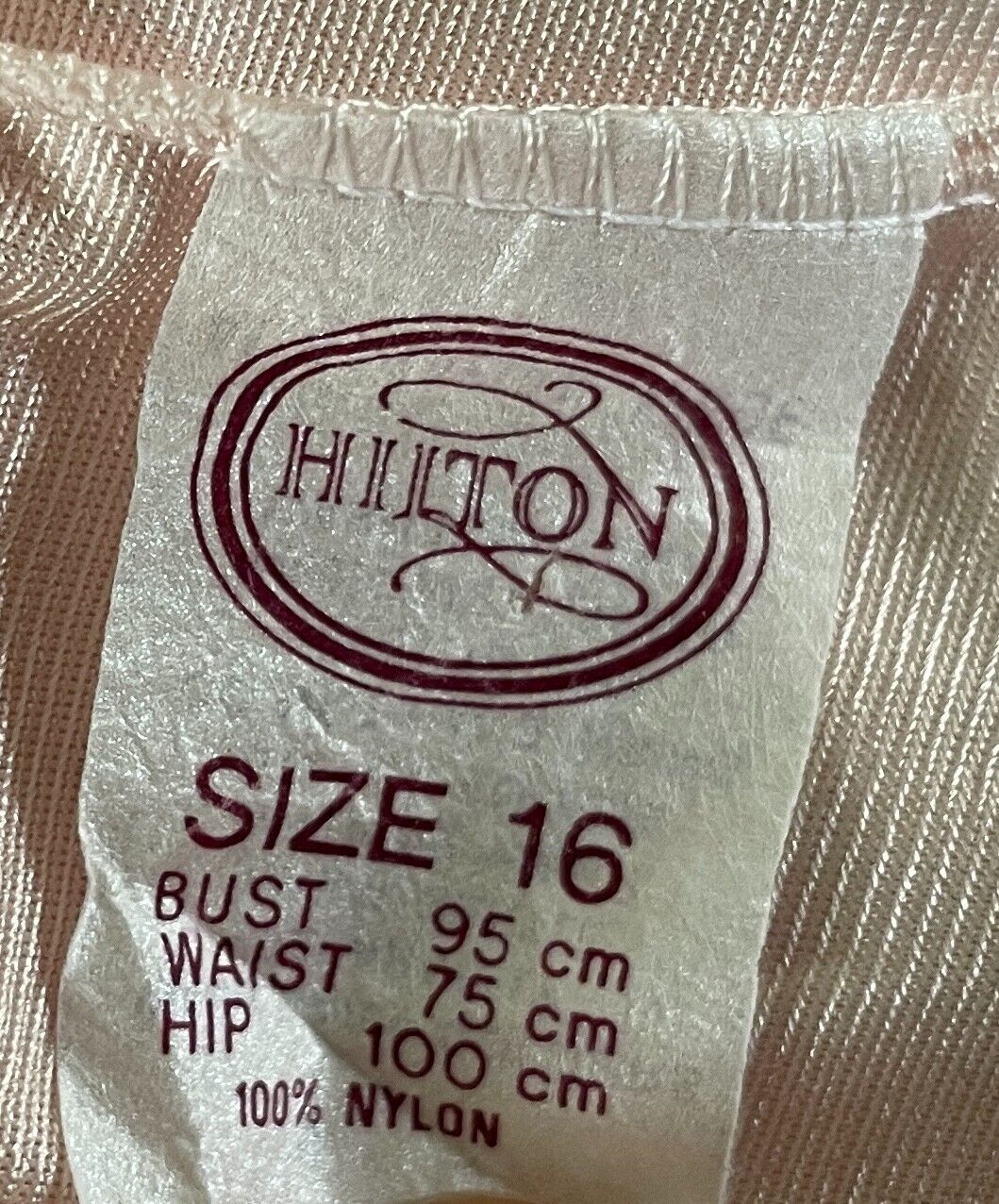 HILTON Half Slip Beige Nylon Elasticised Waist Sz 16 Side Slit Vintage Petticoat