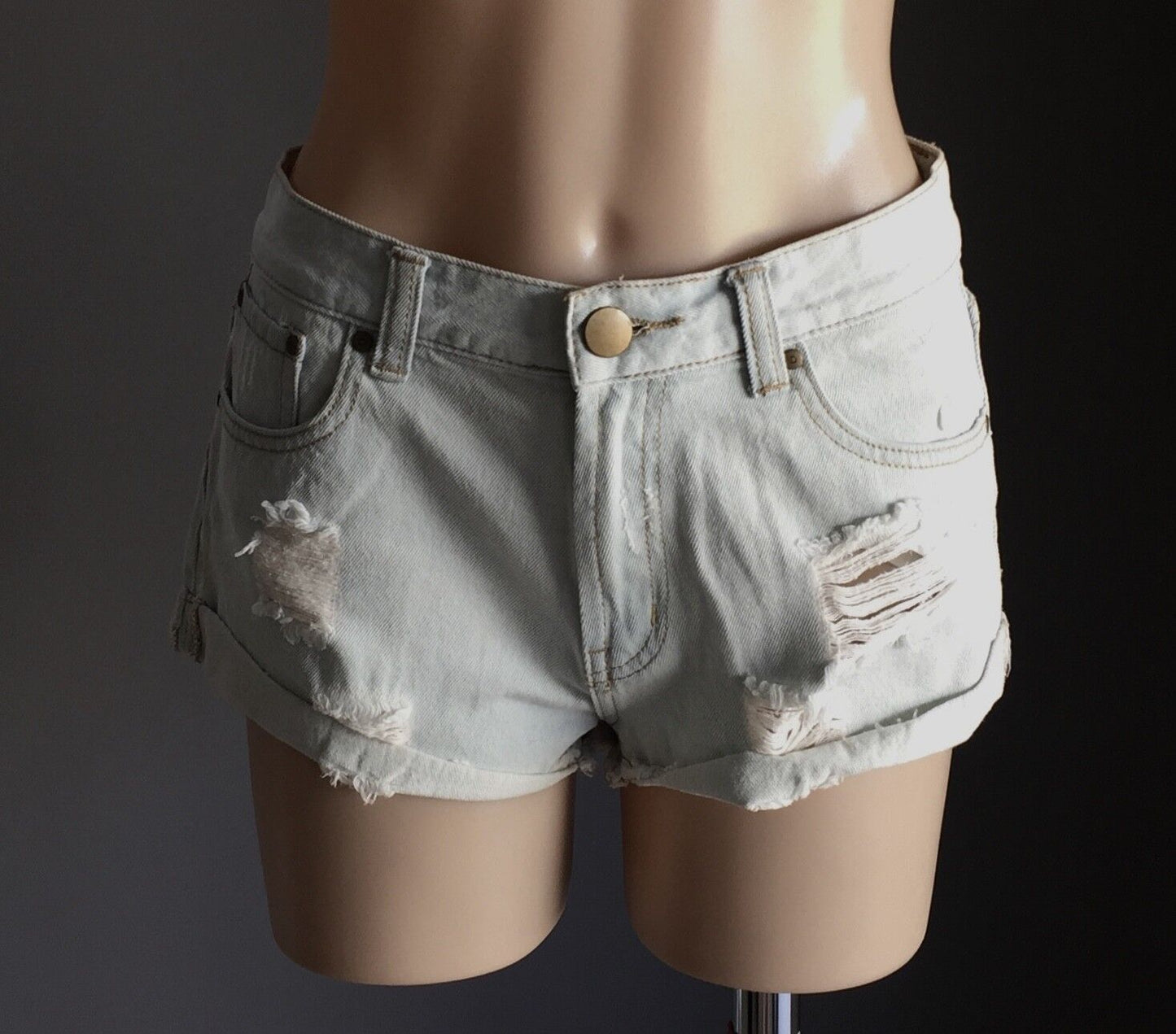 G DENIM Glassons Cheeky Shorts Distressed Ripped Faded Denim Short Size 10 Jeans
