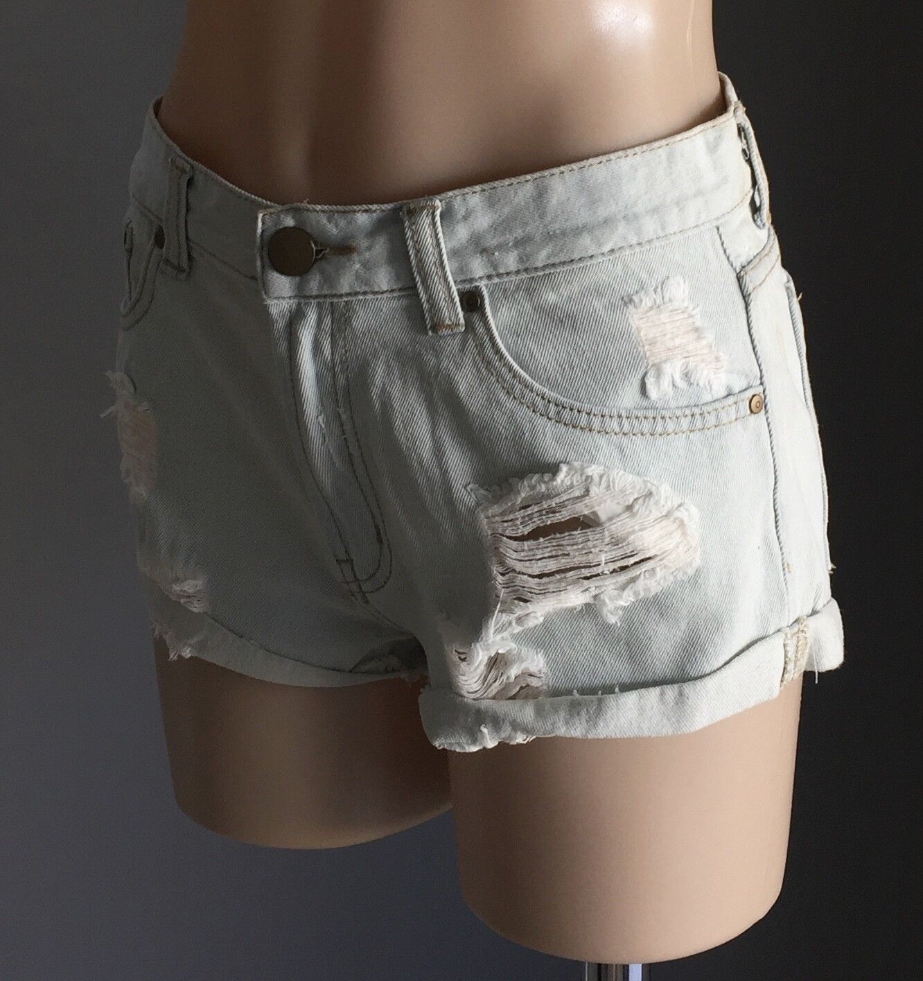 G DENIM Glassons Cheeky Shorts Distressed Ripped Faded Denim Short Size 10 Jeans