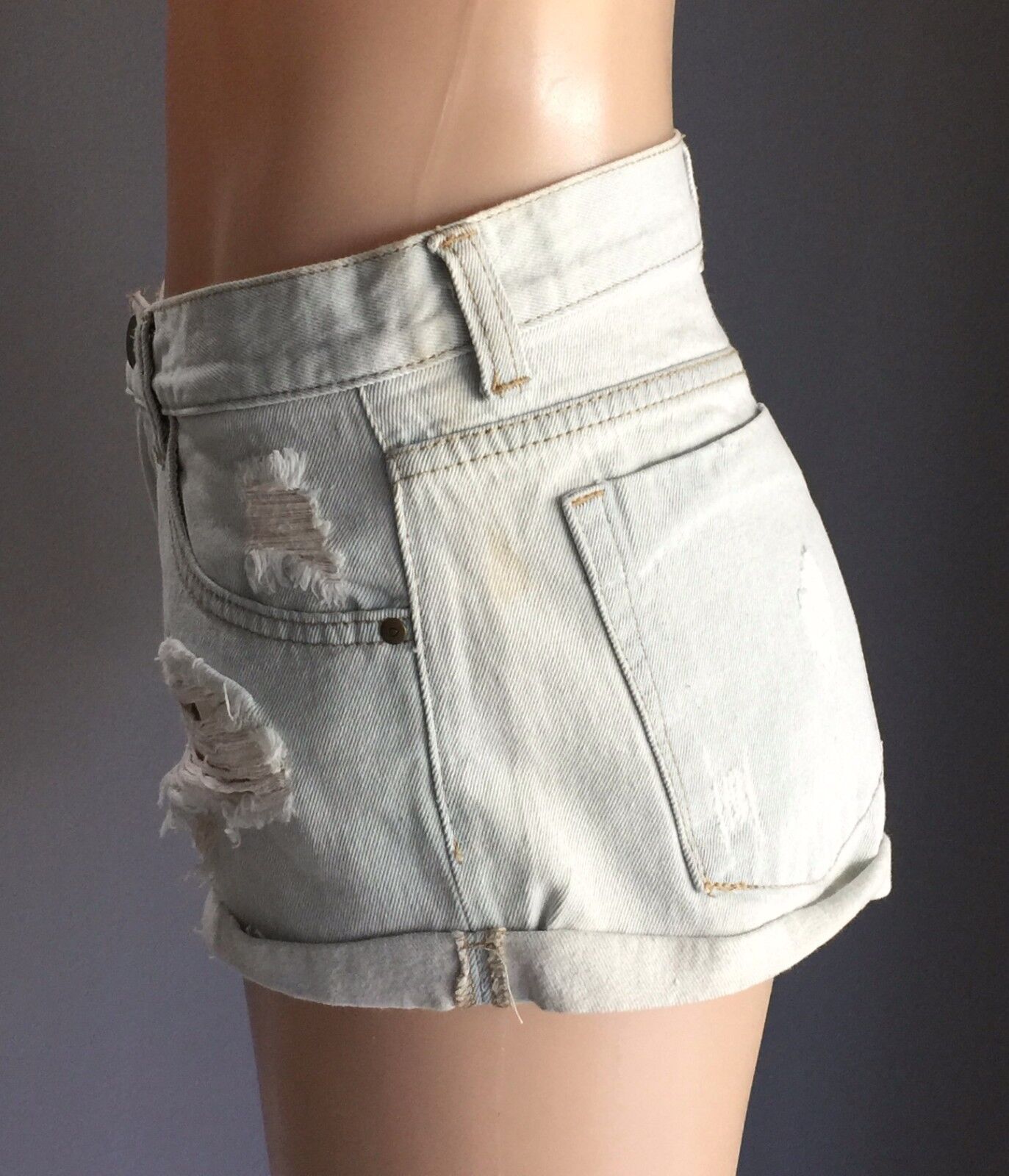 G DENIM Glassons Cheeky Shorts Distressed Ripped Faded Denim Short Size 10 Jeans