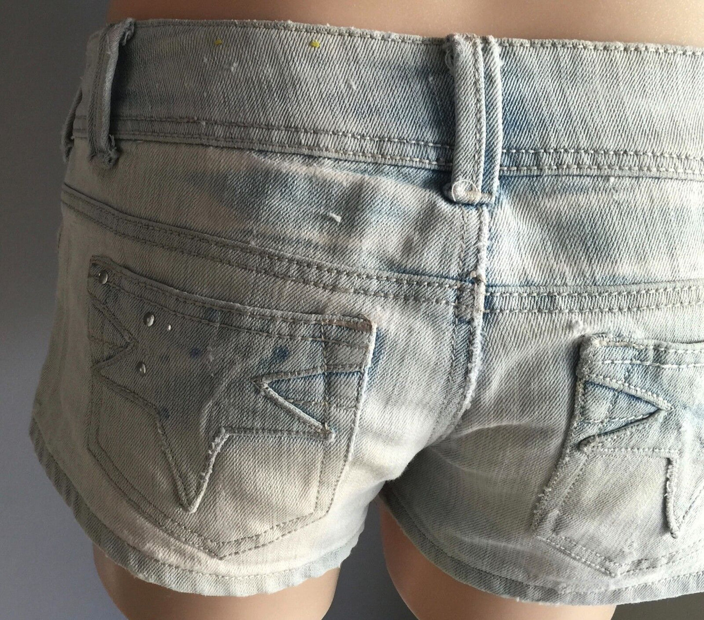 ALMOST FAMOUS Shorts Shorty Mini Faded Blue Distressed Denim Size 5 AU 10 Jeans