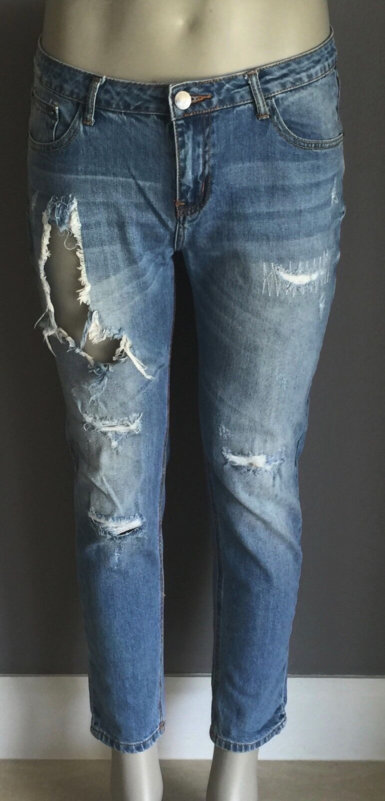 COTTON ON Size 12 Jeans Ripped Boyfriend Blue Distressed Denim
