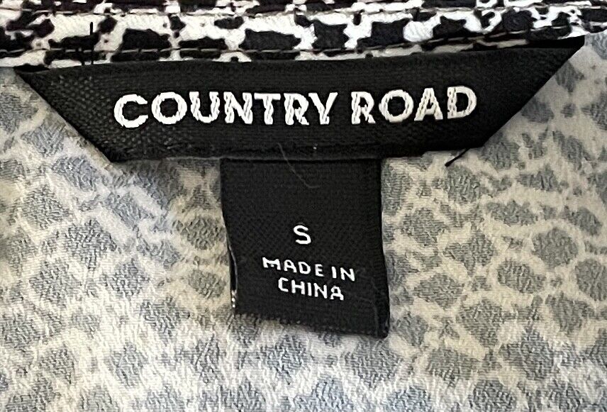 COUNTRY ROAD Top Khaki Black White Slim Peplum Look Asymmetric Hem Size S 10 NEW
