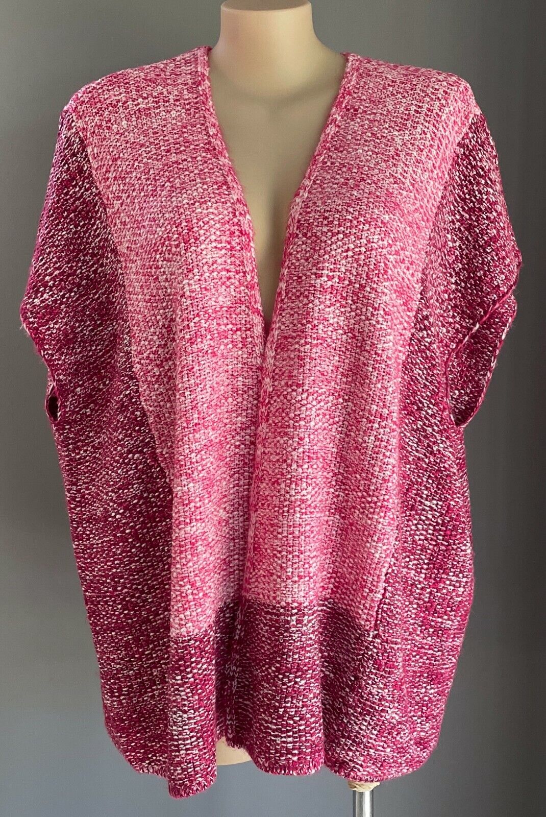 AUTOGRAPH Top Short Sleeve Cardigan Cerise Pink White Chunky Knit Plus Size S 18