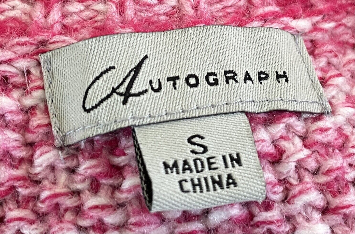 AUTOGRAPH Top Short Sleeve Cardigan Cerise Pink White Chunky Knit Plus Size S 18