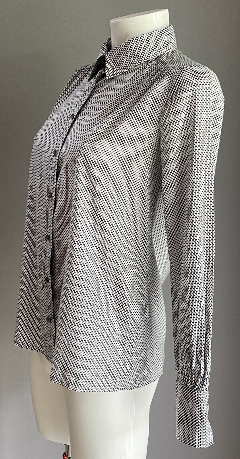 J. CREW Shirt Black White Print Button Up Long Sleeve Cotton Ladies Size 0 AU 8
