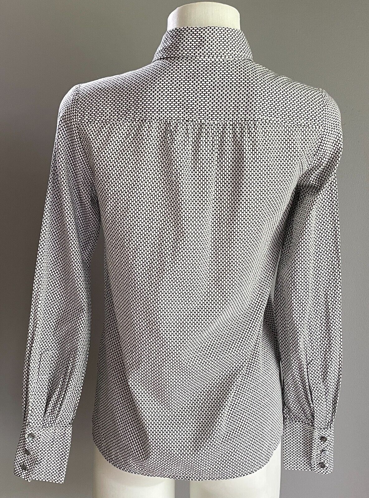 J. CREW Shirt Black White Print Button Up Long Sleeve Cotton Ladies Size 0 AU 8