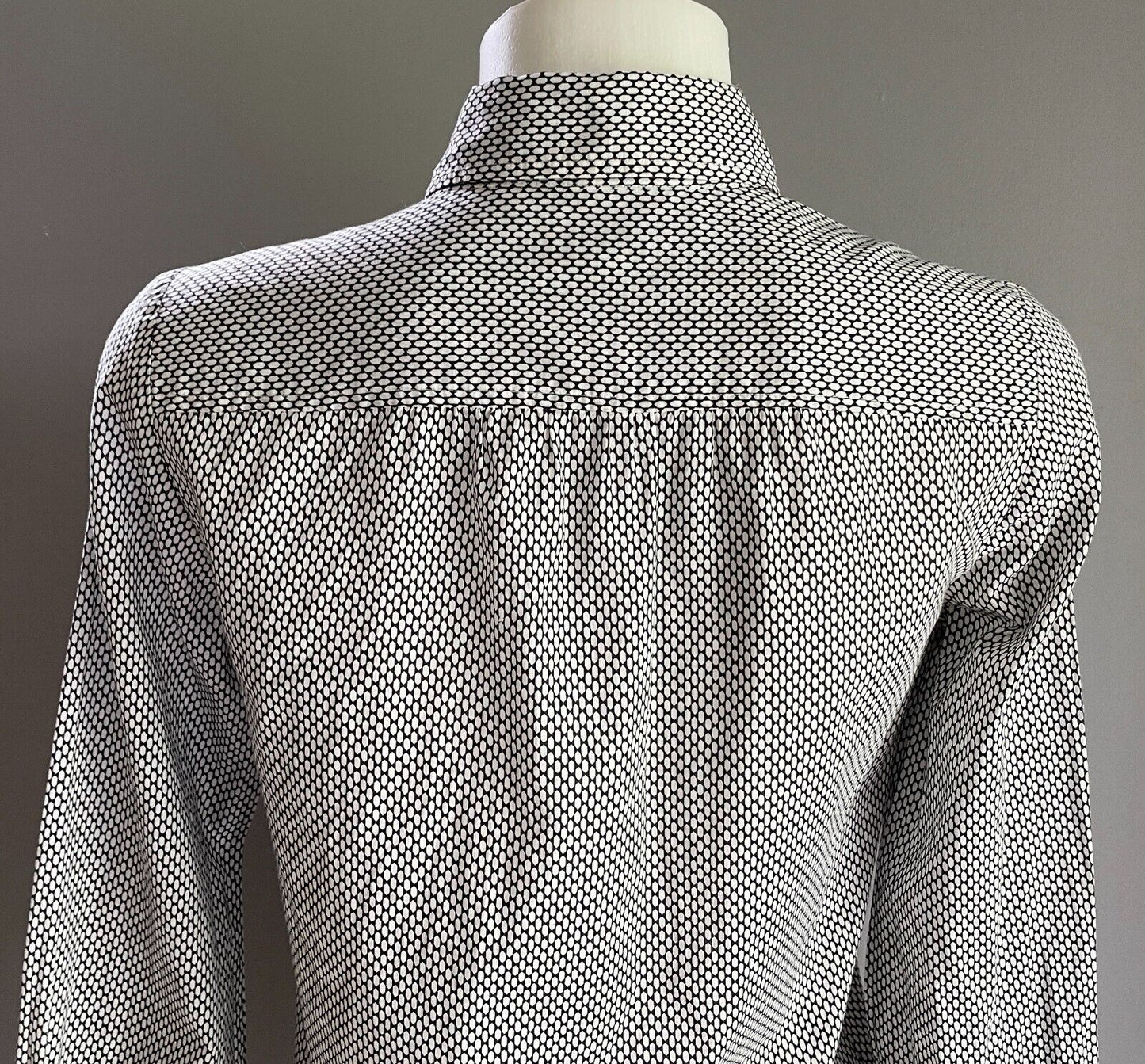 J. CREW Shirt Black White Print Button Up Long Sleeve Cotton Ladies Size 0 AU 8