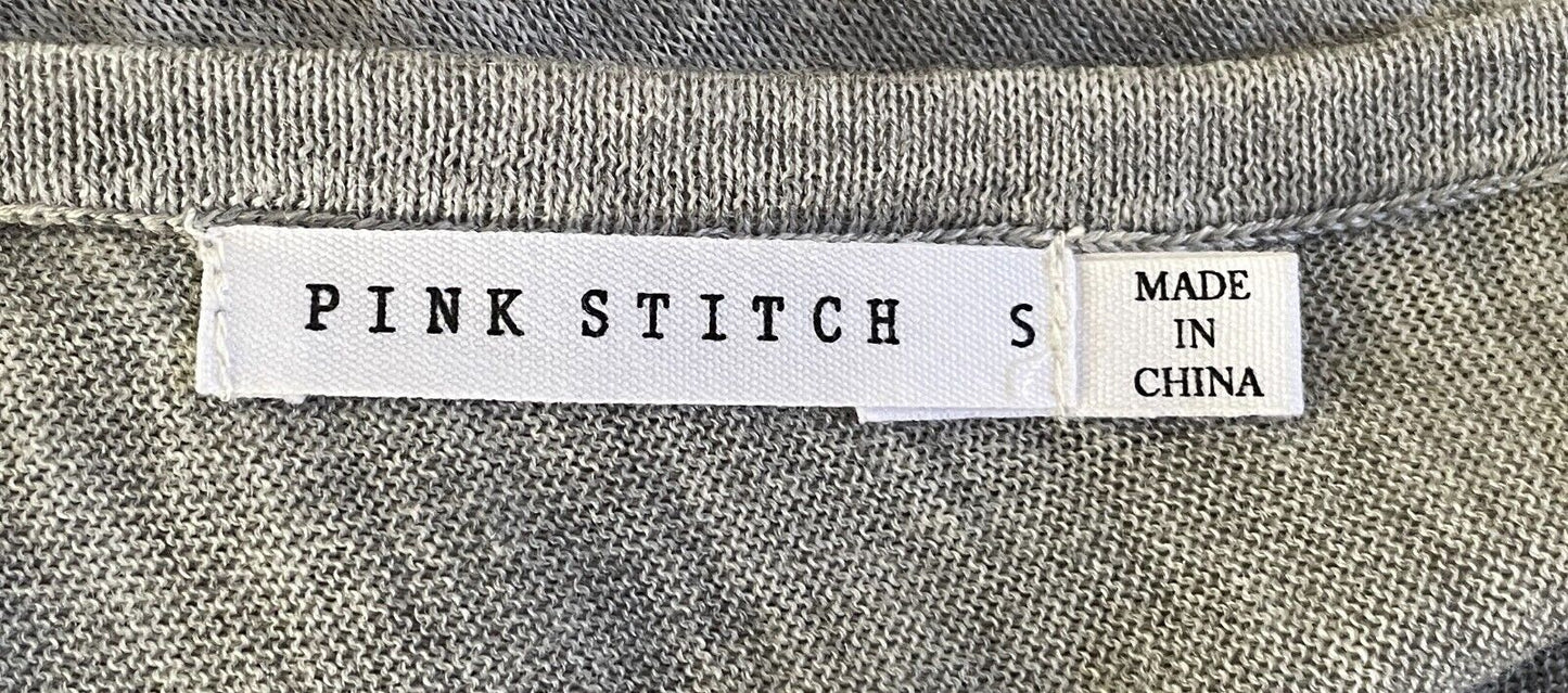 PINK STITCH Jumper Grey Wool Blend Twist Front Size S 10 Long Sleeves Fine Knit