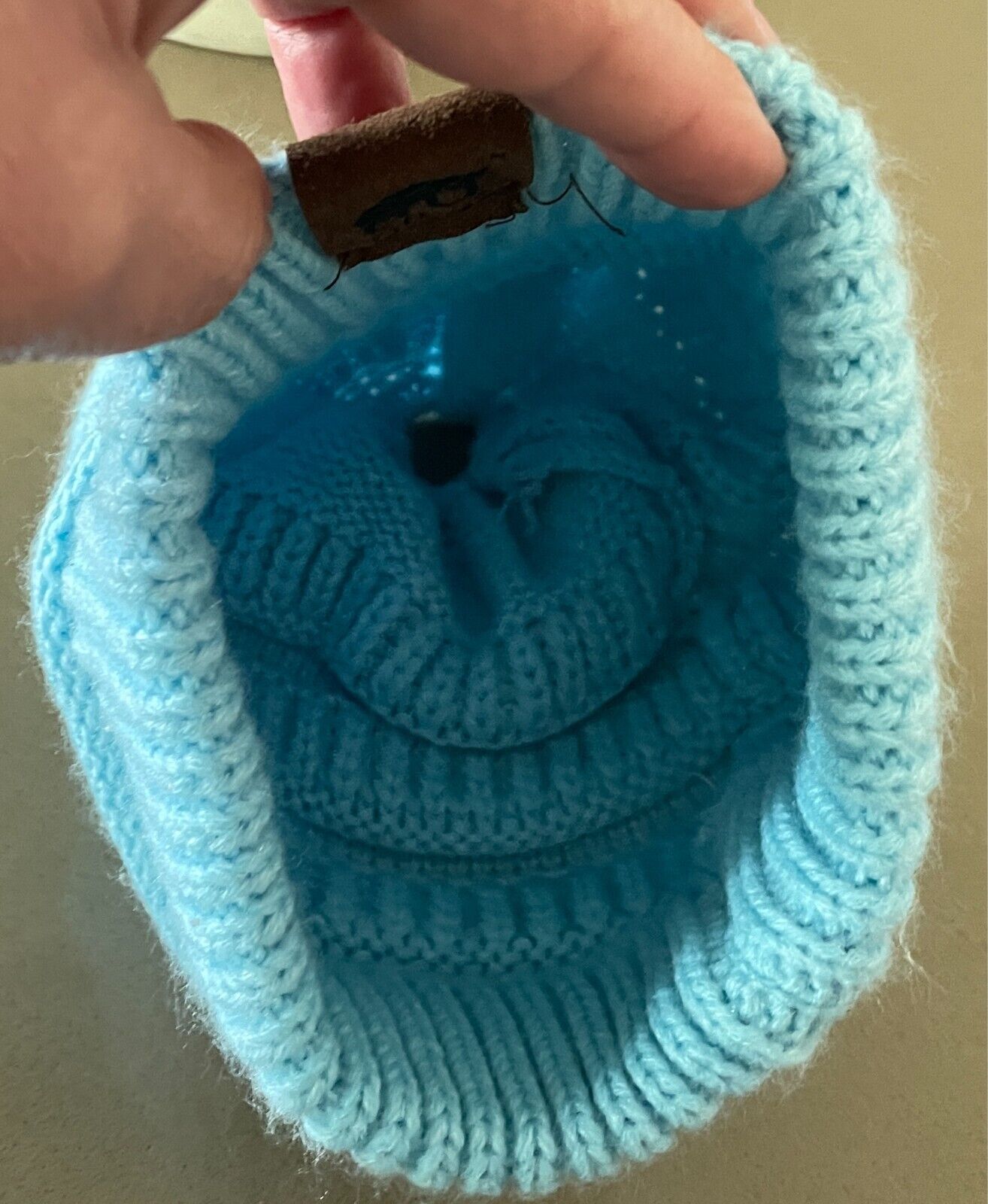 Light Blue Decorative Knit Stitch Ponytail Beanie Size 57cm Acrylic AU PREM