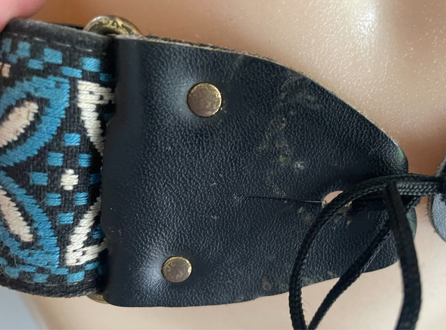 5cm Embroidered Belt Blue White Black Flower Tapestry PU Back Tie Belt 96 l134cm