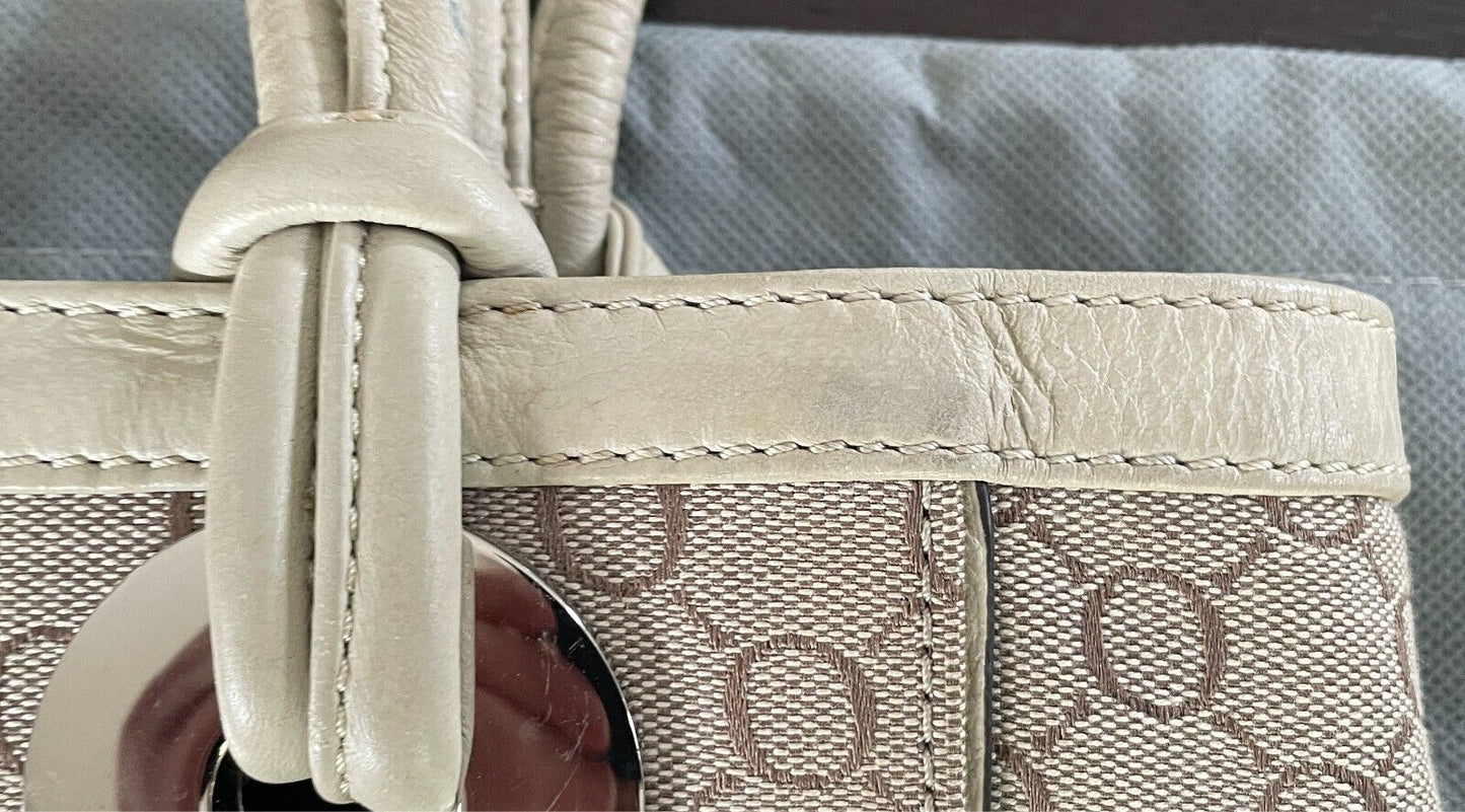 OROTON Cream & Beige Jacquard Monogram Print Tote/Handbag Double Straps Dust Bag