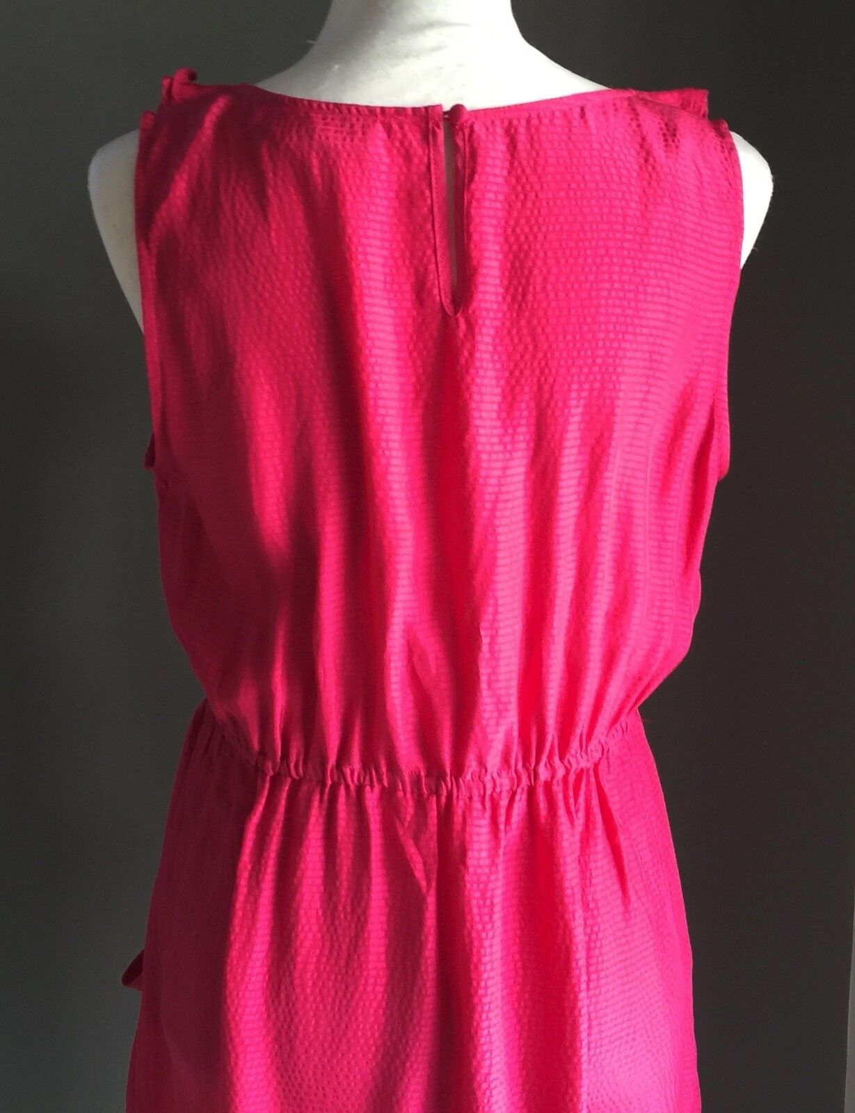 SUSSAN Silk Dress Ruffle Neck Knee Length Fuchsia Pink Ladies Size 12 NEW