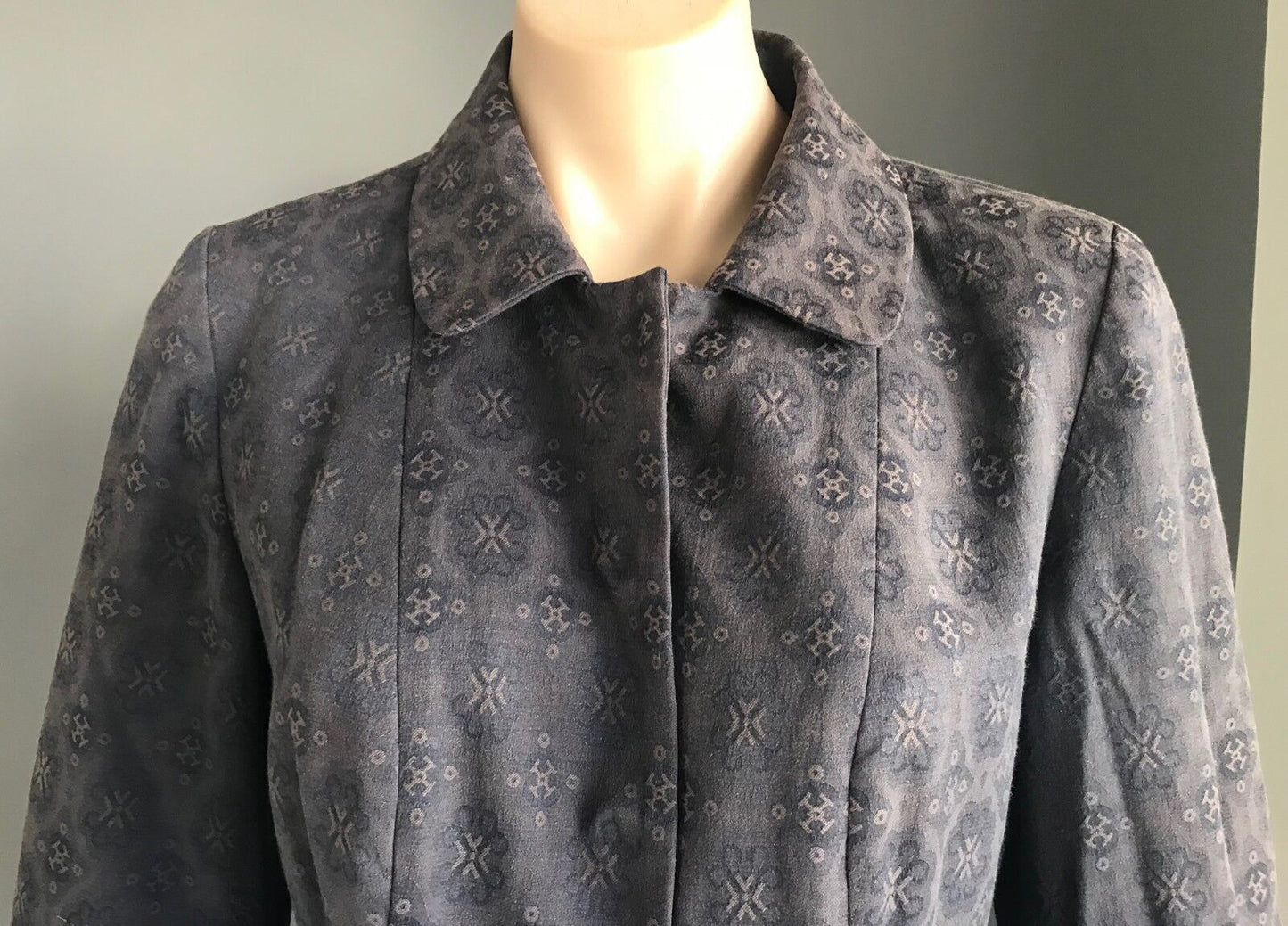 SUSSAN Blue Wash & Taupe Print Lightweight Pleat Waist Jacket Ladies Size 10