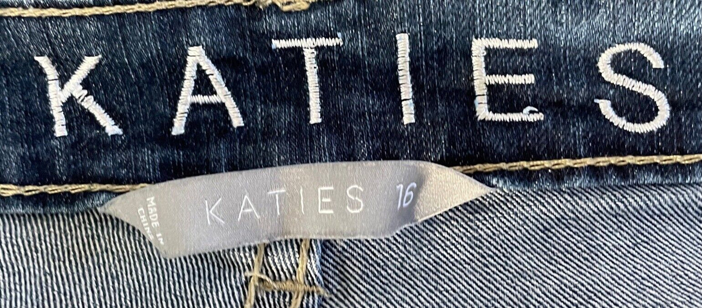 KATIES Jeans Blue Stretch Denim Full Length Skinny w Zip Pockets Ladies Size 16
