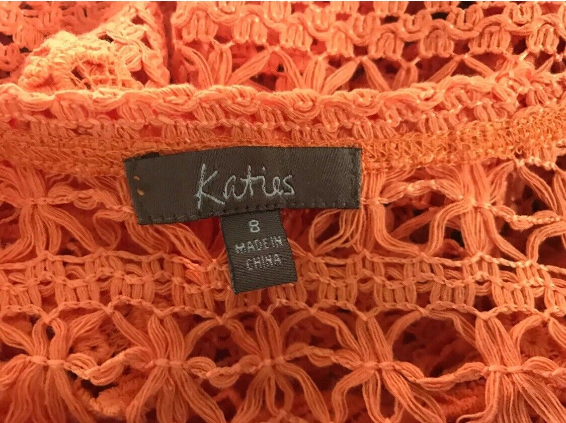 KATIES Boho Knit Top Orange Crochet Knit 3/4 Cuff Sleeve Dip Hem Top Size 8 - 10