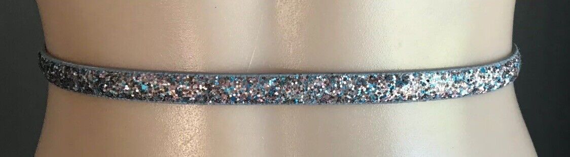 FOREVER NEW Ladies Belt 1.4cm Pink & Blue Glitter Pleather Buckle Size 10 12 NEW