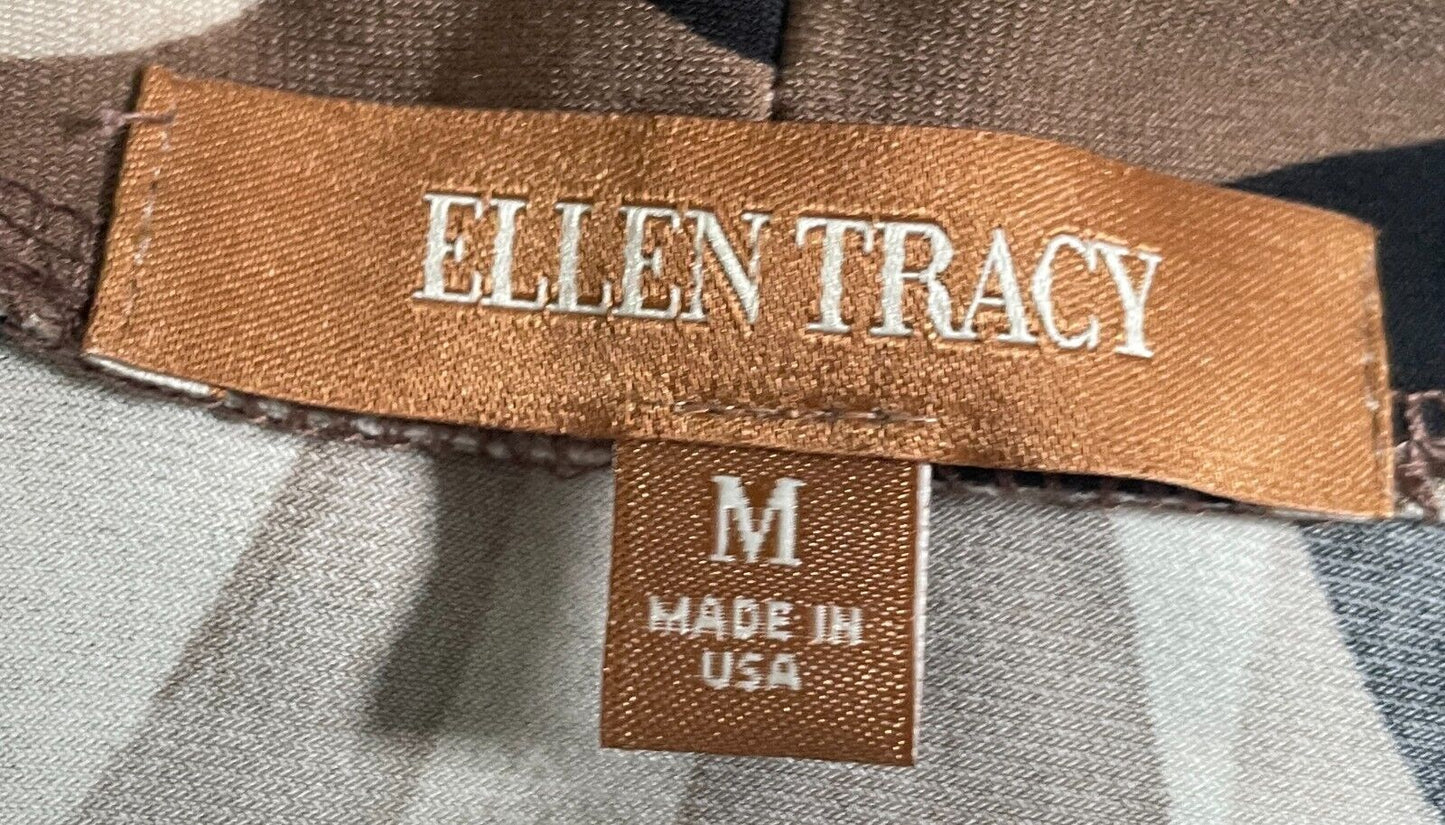 ELLEN TRACY Drape Jersey Cardigan Brown Beige Off White Black Size M 12 NEW