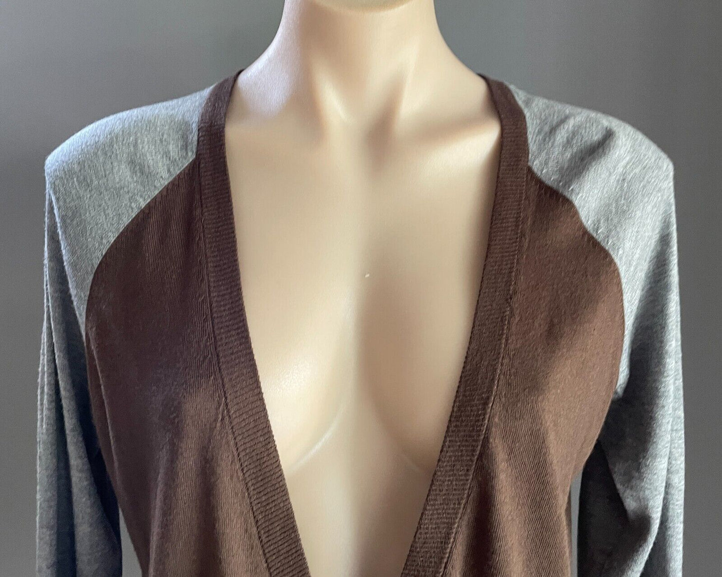 ZARA KNIT Cardigan Brown Grey Fine Knit Size EU L 12 14 Long Sleeve Buttons NEW
