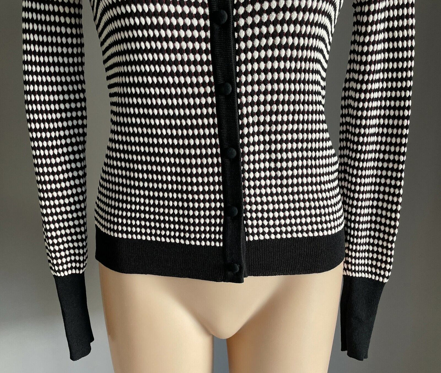 ZARA Knit Cardigan Black White Brown Geometric Long Sleeve Stretch Size M 10