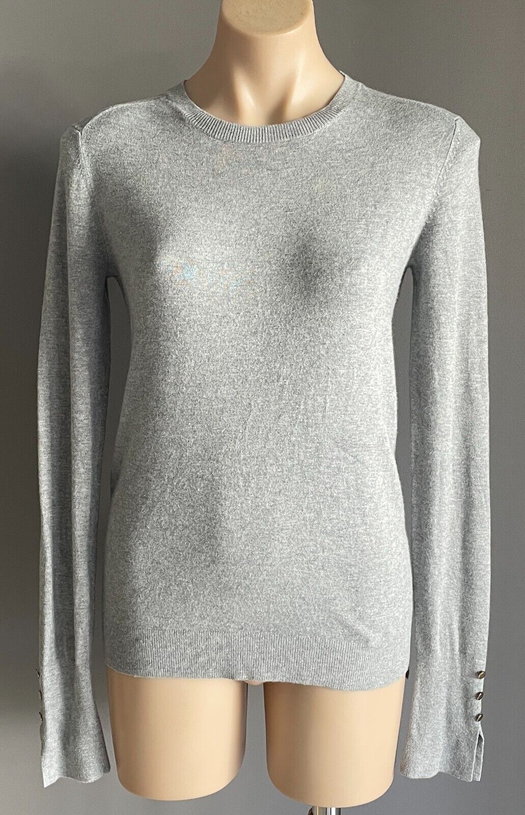 ZARA KNIT Grey Marl Sweater Jumper Fine Knit Size EU L 10 12 Long Sleeve Buttons