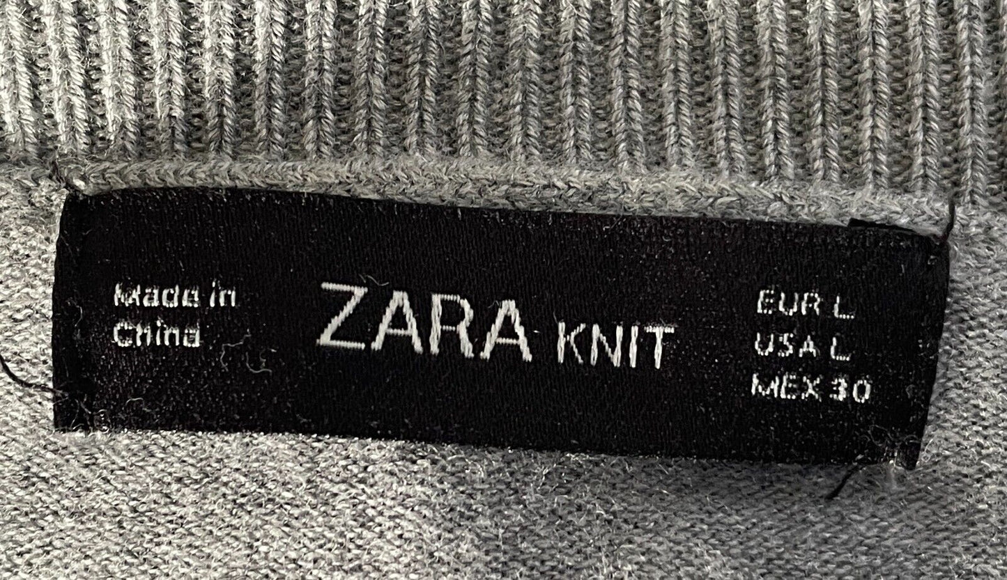 ZARA KNIT Grey Marl Sweater Jumper Fine Knit Size EU L 10 12 Long Sleeve Buttons
